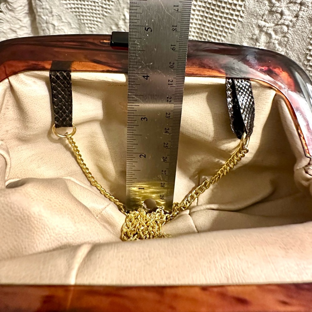 Vtg Snakeskin Leather Clutch/ Cross Body Bag Chocolate Brown Borsa Bella Italy - Picture 13 of 15